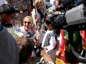 EU Commissioner Benita Ferrero-Waldner arrives in Kunduz