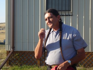 Enos Poor Bear greets visitors at Pine Ridge
